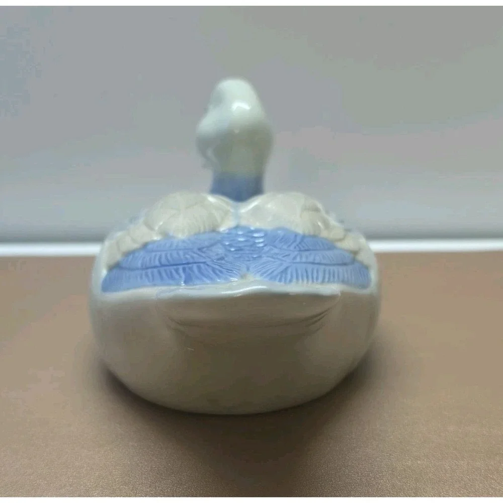 Rare Vintage Glazed Ceramic Blue & White Duck Waterfowl Figurine